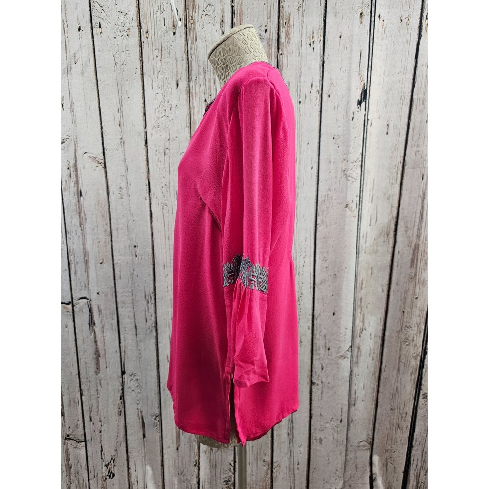 Rungolee L Pink Silk Bell Sleeve Peasant Blouse Shirt Top Tunic Boho Chic EUC - Picture 7 of 8